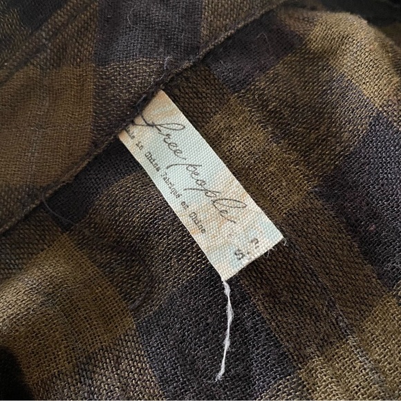 Free People Navy Combo Lace Up Plaid Button Down Long Sleeve Shirt EUC Size S - Picture 10 of 12